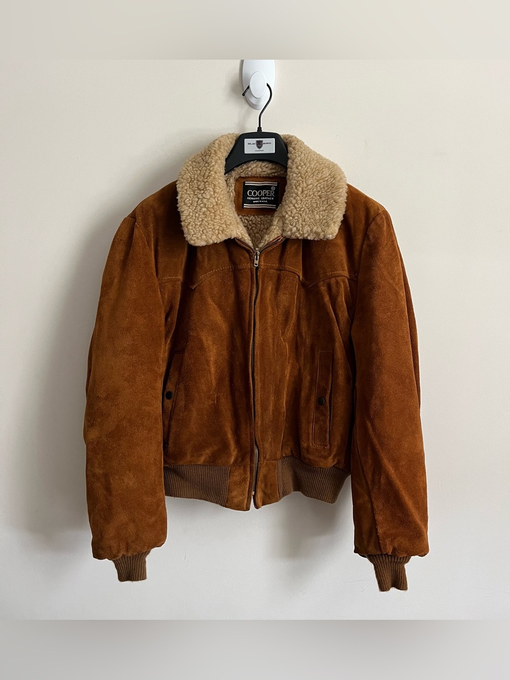 VTG Cooper Suede Shearling Collar Lined Bomber Jacket - Chestnut Brown Sz 42 GUC